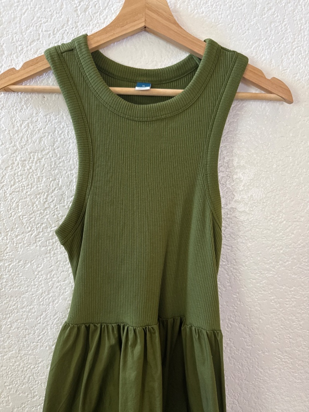 Old Navy Midi Dress Green Mixed Media Sleeveless Racerback - Picture 2 of 7
